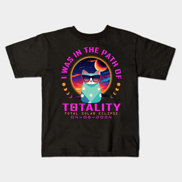 COOL CUTE CAT, PATH OF TOTALITY TOTAL SOLAR ECLIPSE 2024 Kids T-Shirt by FlutteringWings 